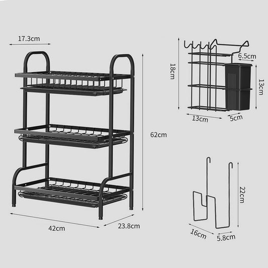 3-Tier-Dish Drying Rack & Utensil Holder(15256) Dish Rack Apricot