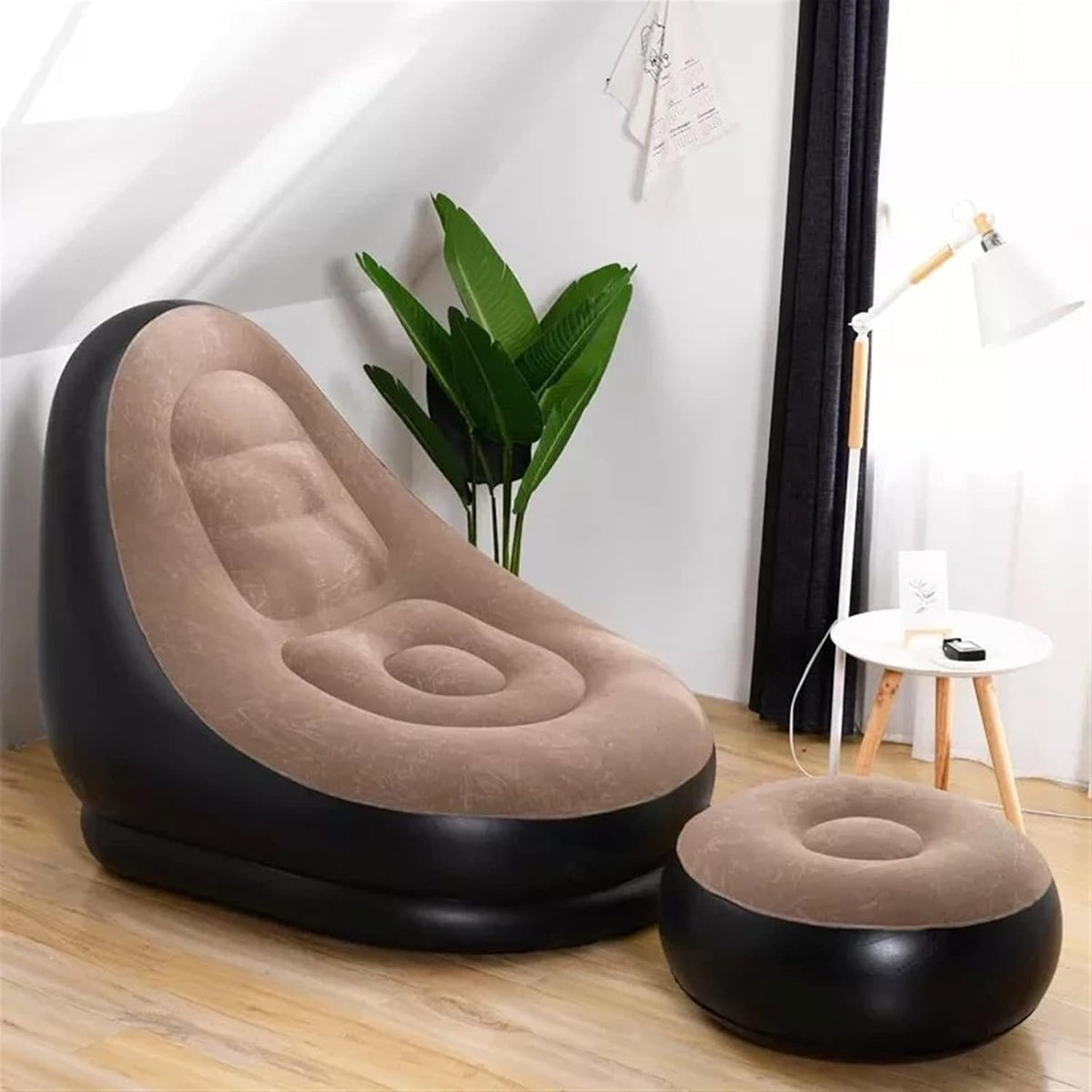 Inflatable Sofa With Foot Rest-SA2411-68 Apricot Brown