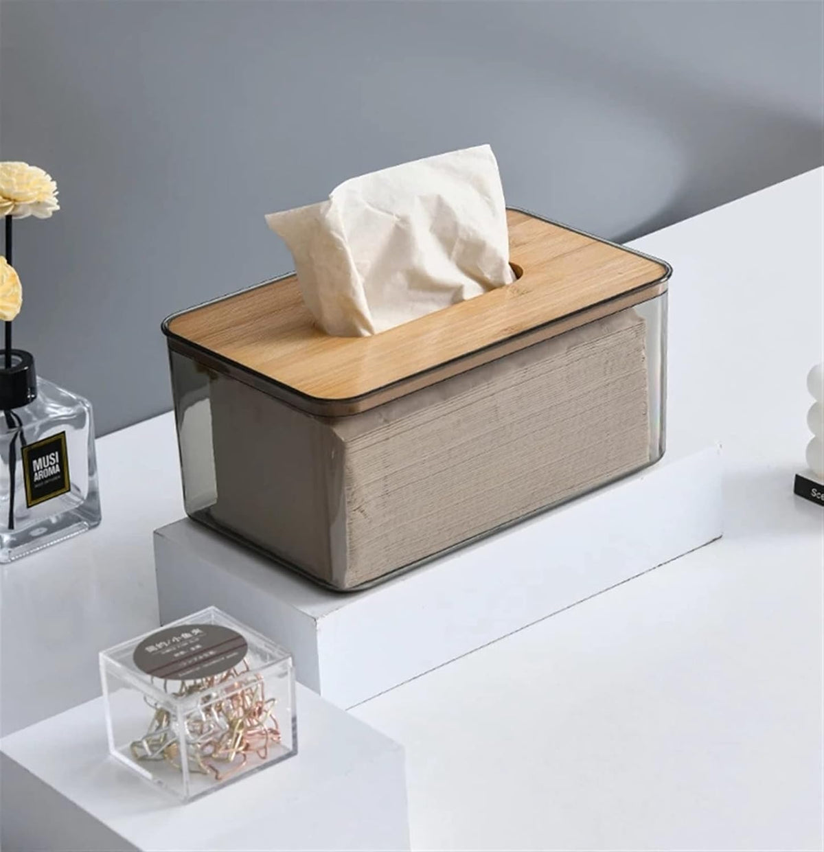 Bamboo Lid Transparent Tissue Box Tissue Box Apricot