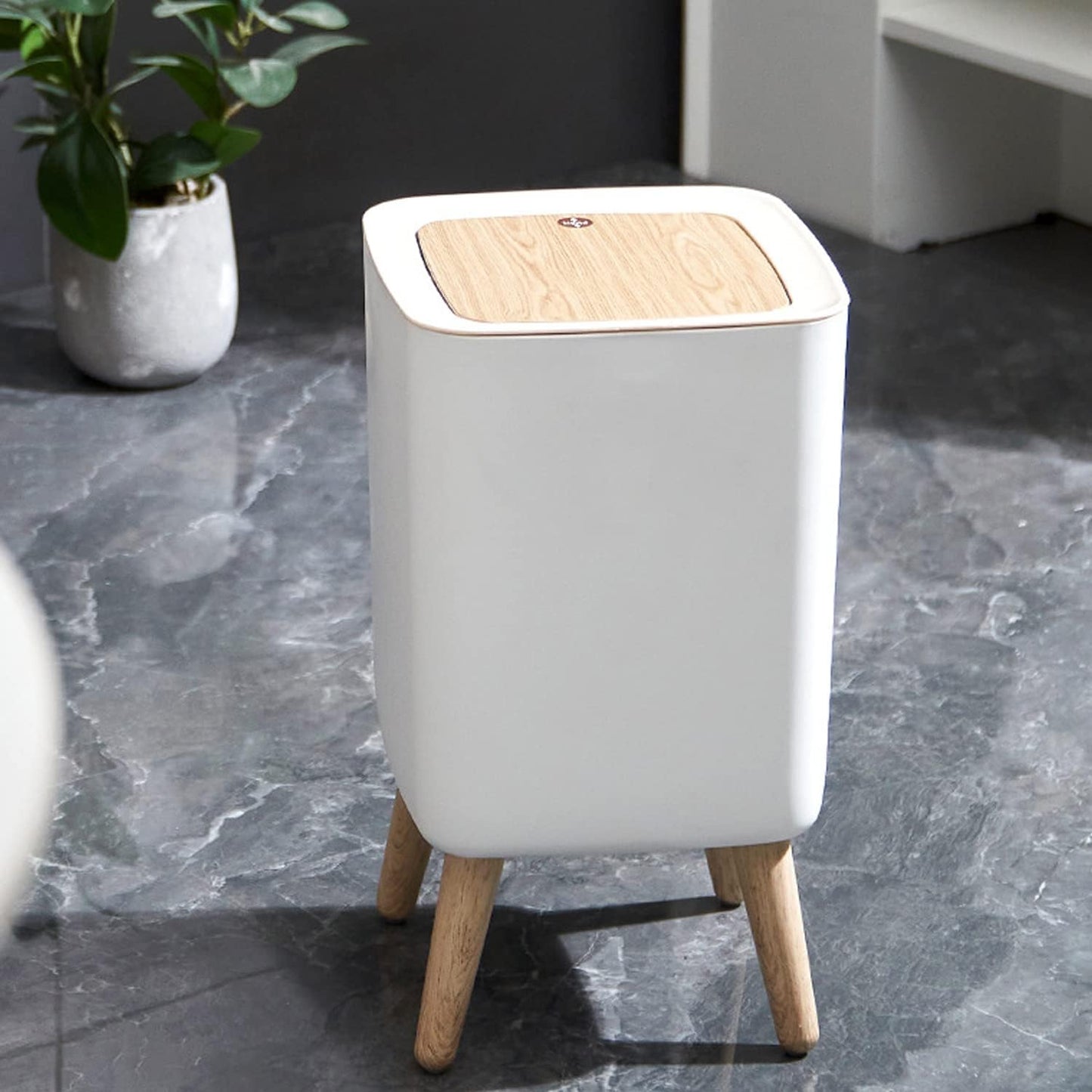 Indoor trash Bin With Wooden Feets-SA2408-110 Bathroom Accessory Sets Apricot