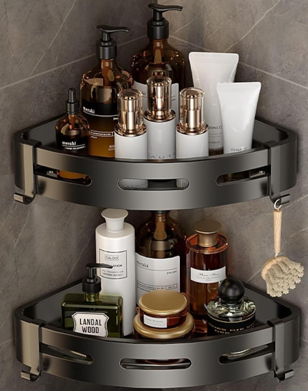 Black Aluminium Corner Bathroom Shelf-SA2408-138 Bathroom Accessory Sets Apricot