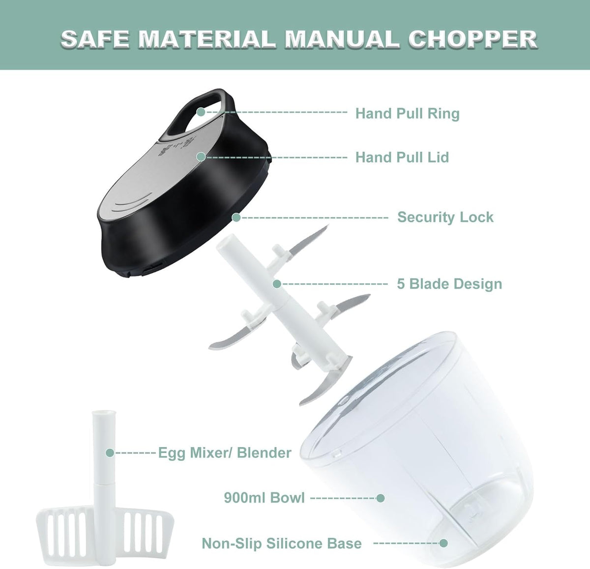 900ml 2 in 1 Manual Vegetable Chopper (SA2510-002) Spice and sugar Jar Apricot