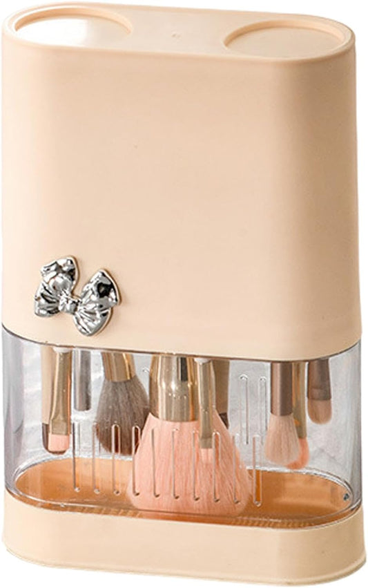 3 in 1 Makeup Brush Cleaning Box-beige Cosmetic Organizer Apricot