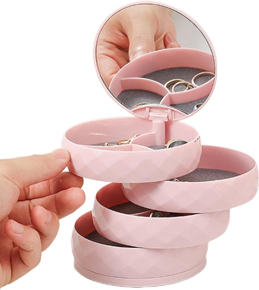 360° Rotatable Jewelry Organizer With Mirror-SA2411-51(Pink) Cosmetic Organizer Apricot