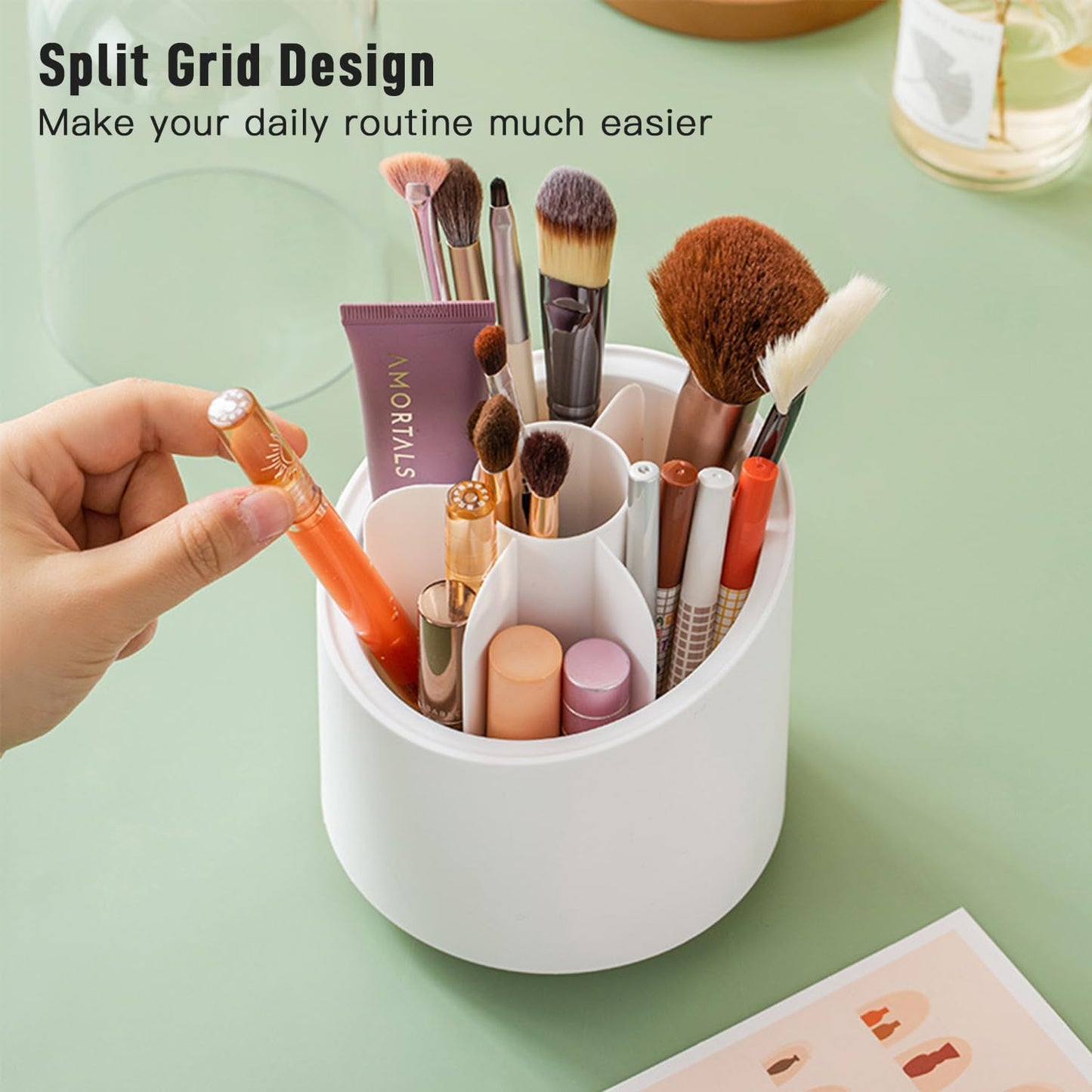 1 Piece 360° Rotating Makeup Brush Holder-SA2408-192 Cosmetic Organizer Apricot