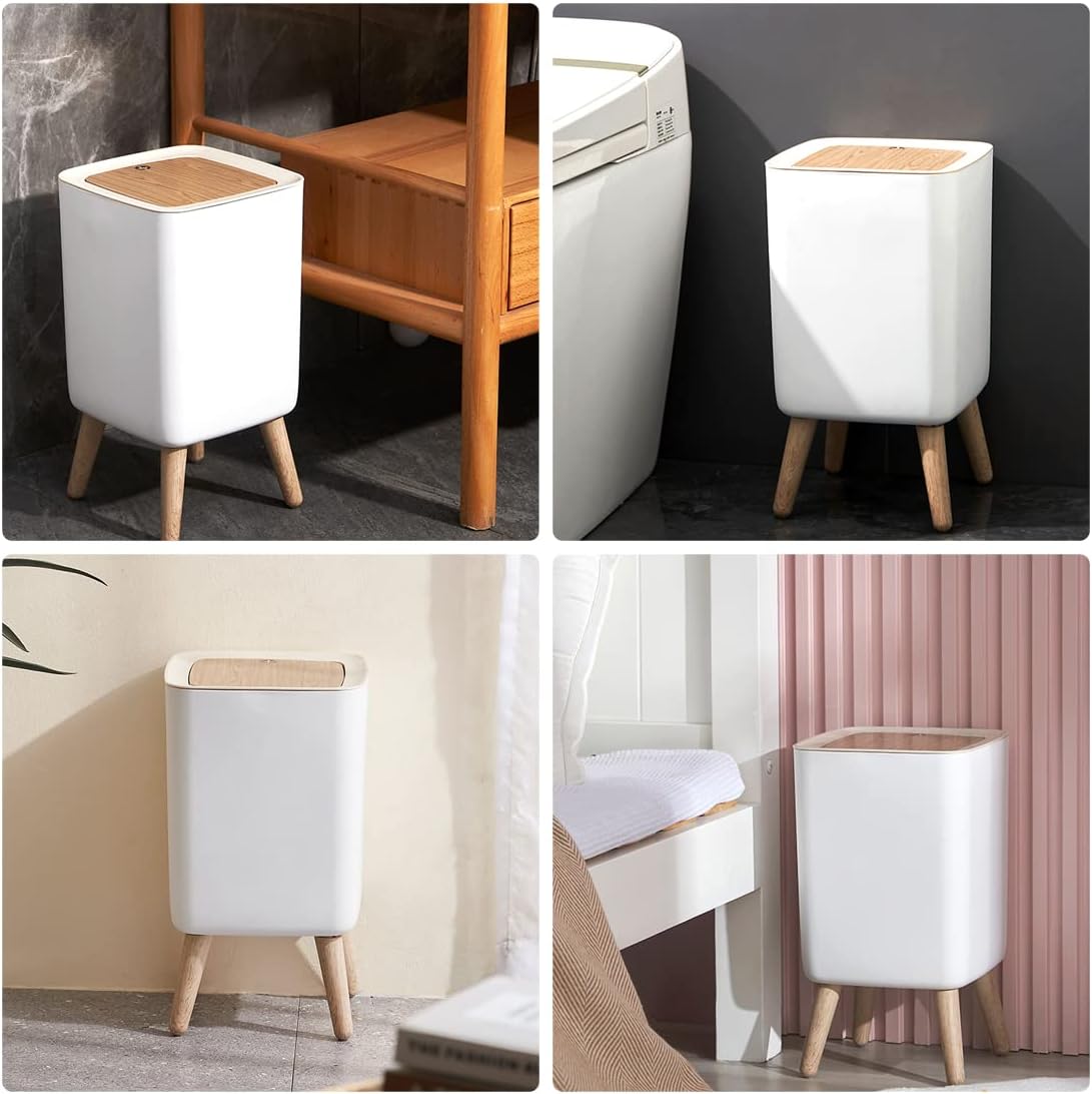 Indoor trash Bin With Wooden Feets-SA2408-110 Bathroom Accessory Sets Apricot