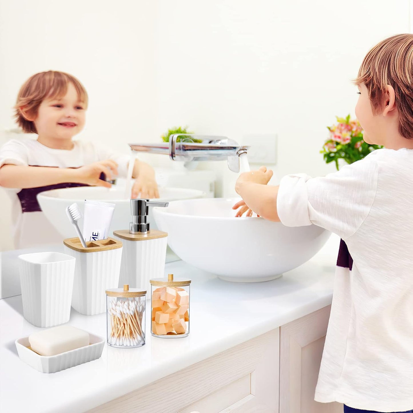 7PCS Bathroom Accessory Set-SA2408-312(White) Bathroom Accessory Sets Apricot