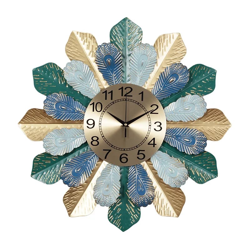 62CM Wall Clock Golden Metallic-Peacock Wings Clock Apricot