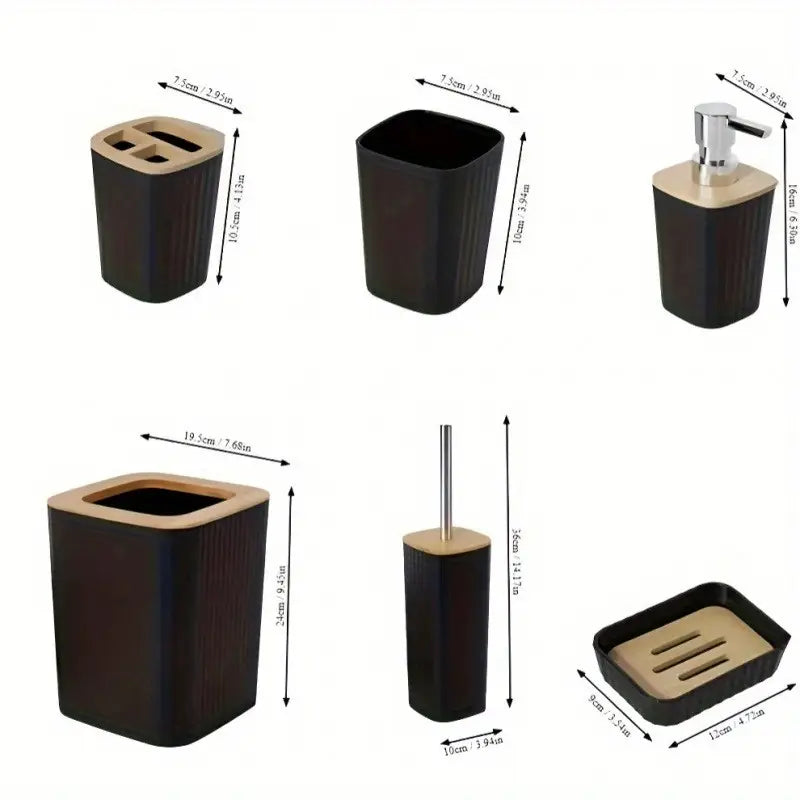 7PCS Bathroom Accessory Set-SA2408-311(Black) Bathroom Accessory Sets Apricot
