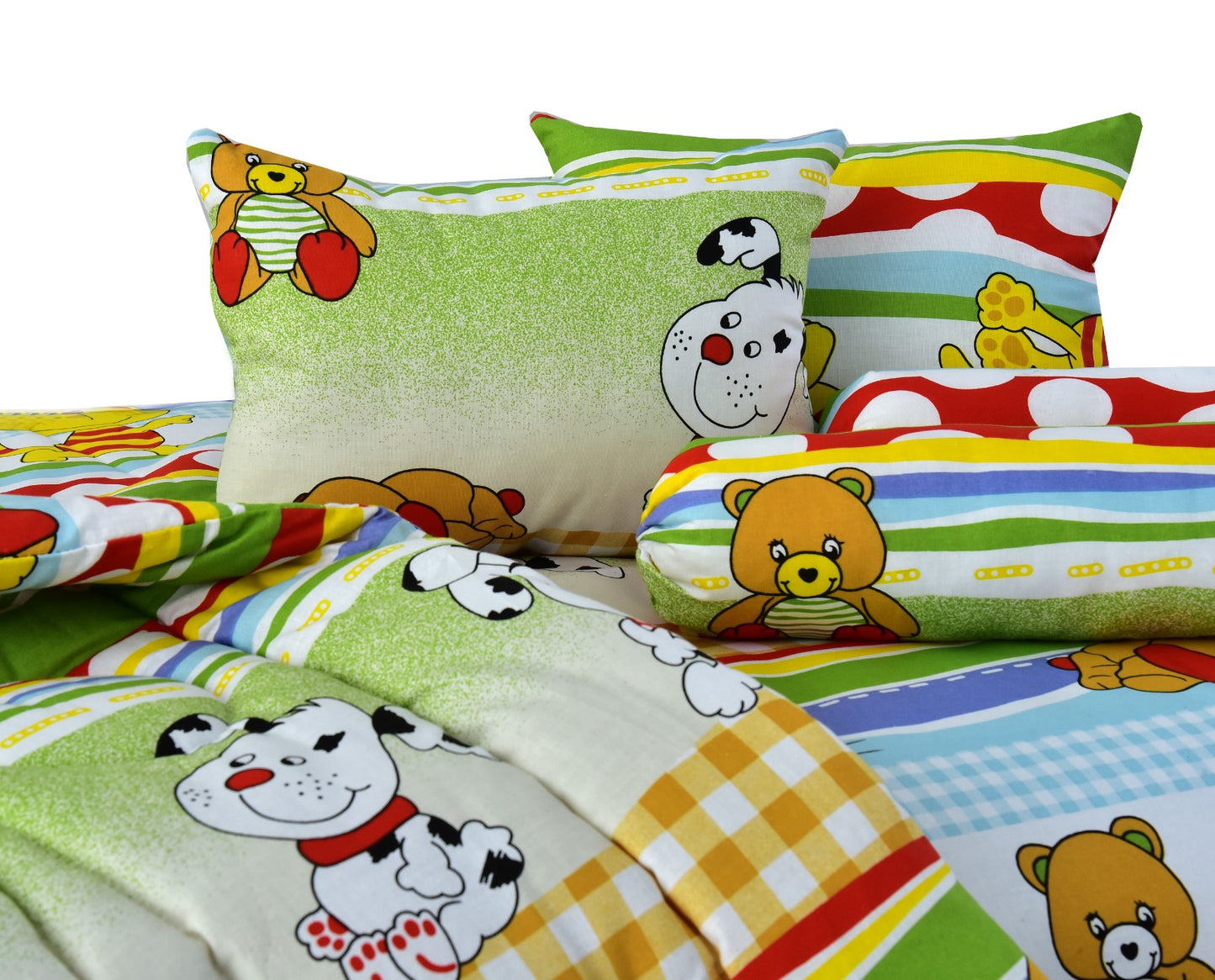7 PCs Baby Cot Set With Waterproof Sheet- Teddy Bears Apricot