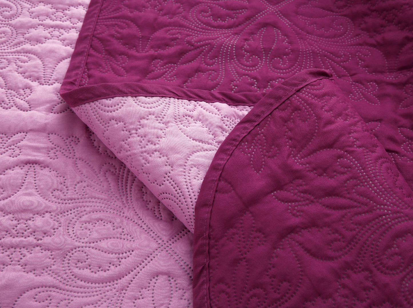 7 PCs Ultrasonic Bed Spread Set-Lilac over Plum Bed Spread Apricot