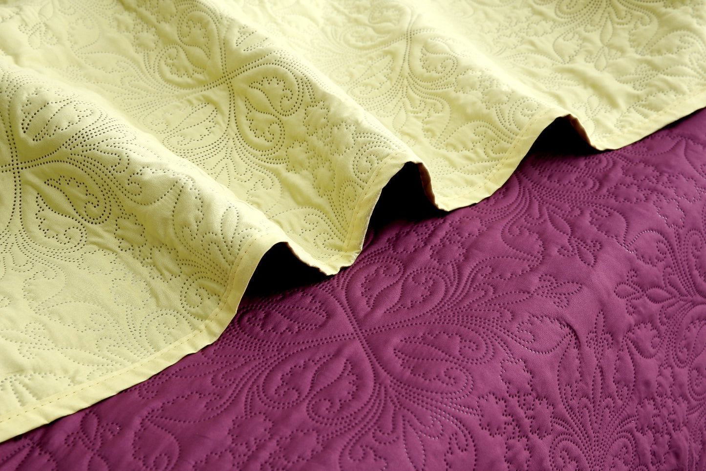 7 PCs Ultrasonic Bed Spread Set-Yellow Over Plum Bed Spread Apricot
