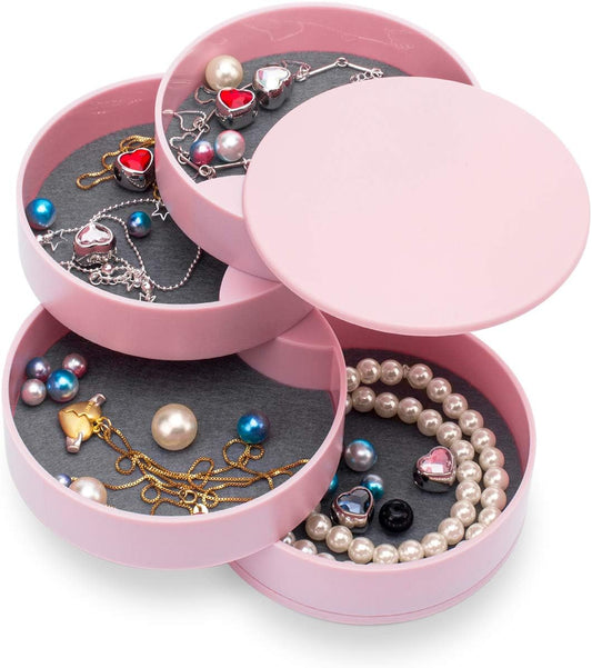 360° Rotatable Jewelry Organizer With Mirror-SA2408-191(Pink) Cosmetic Organizer Apricot