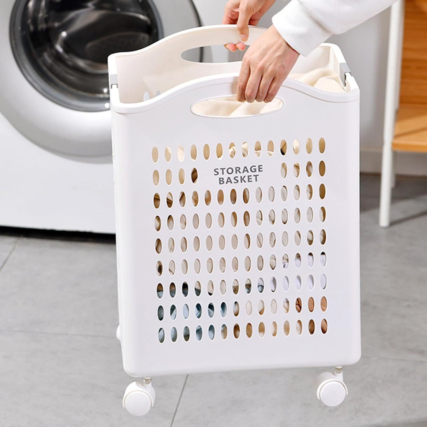Folded Laundry Basket with Wheel-SA2408-107 Apricot