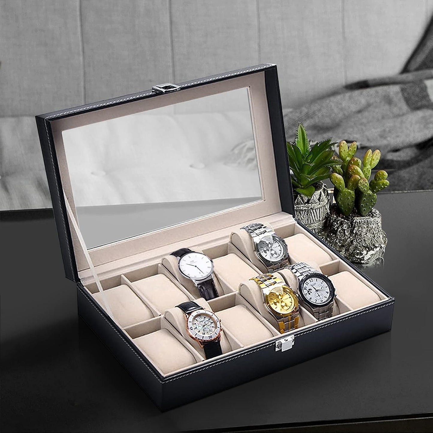 12 Slots Watch Organizer-SA2411-56(Black) Watch box Apricot