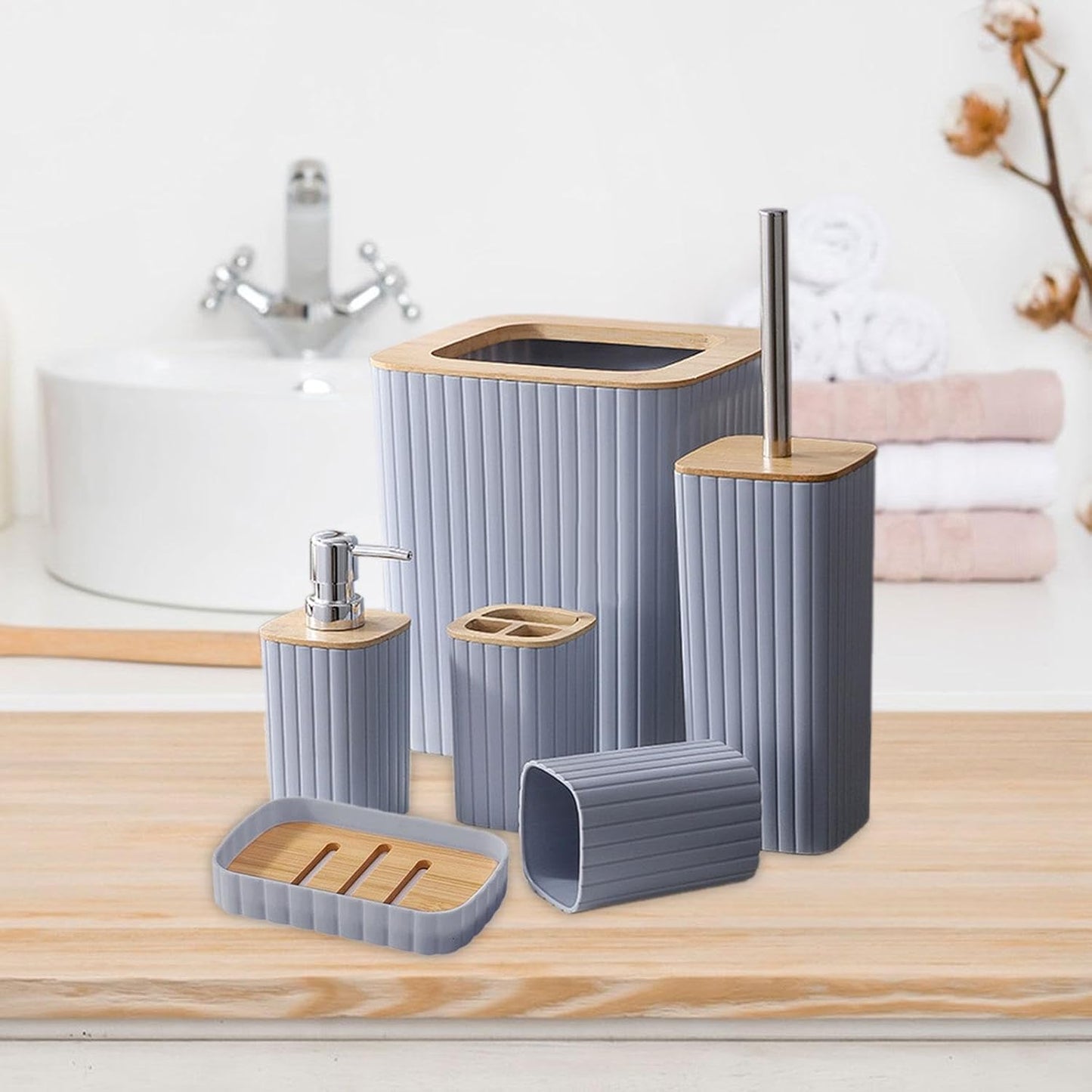 7PCS Bathroom Accessory Set-SA2408-310(Grey) Bathroom Accessory Sets Apricot