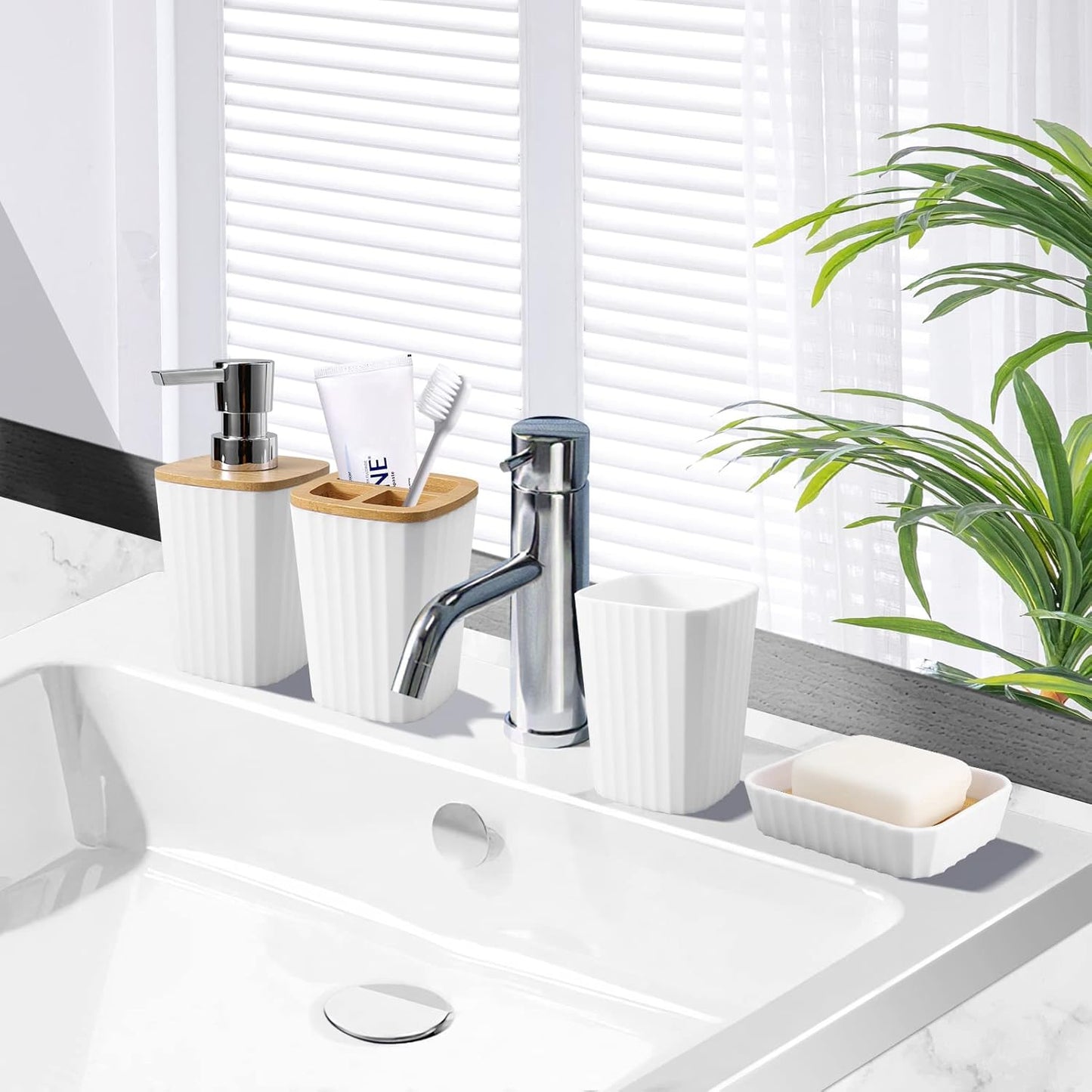 7PCS Bathroom Accessory Set-SA2408-312(White) Bathroom Accessory Sets Apricot