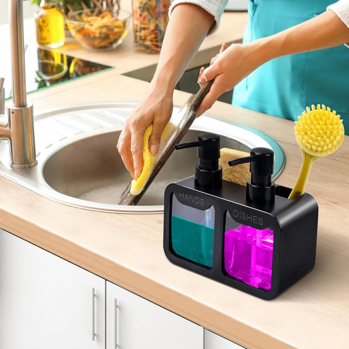 4-in-1 Kitchen Soap Dispenser Set (SA2510-012) cutlery holder Apricot