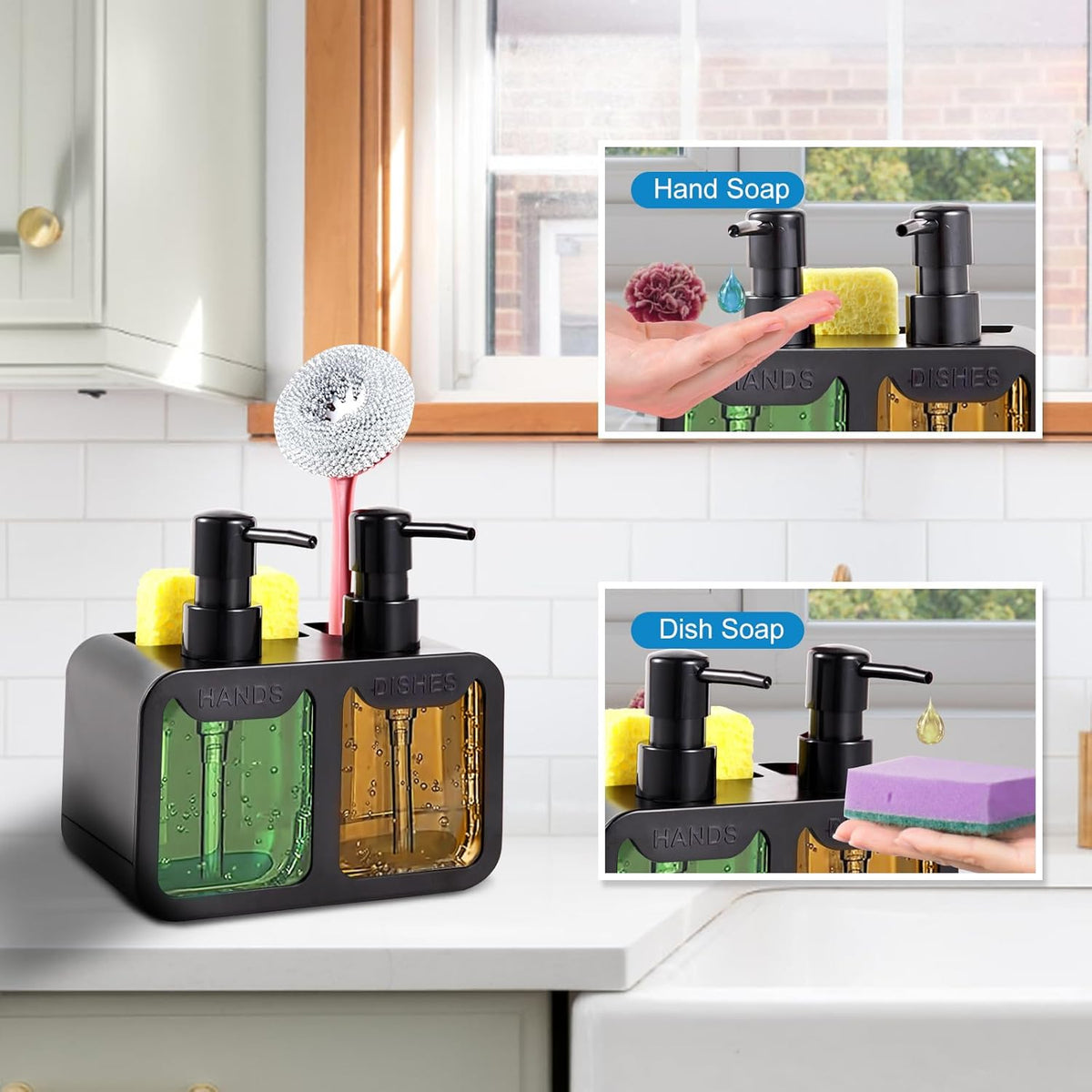 4-in-1 Kitchen Soap Dispenser Set (SA2510-012) cutlery holder Apricot