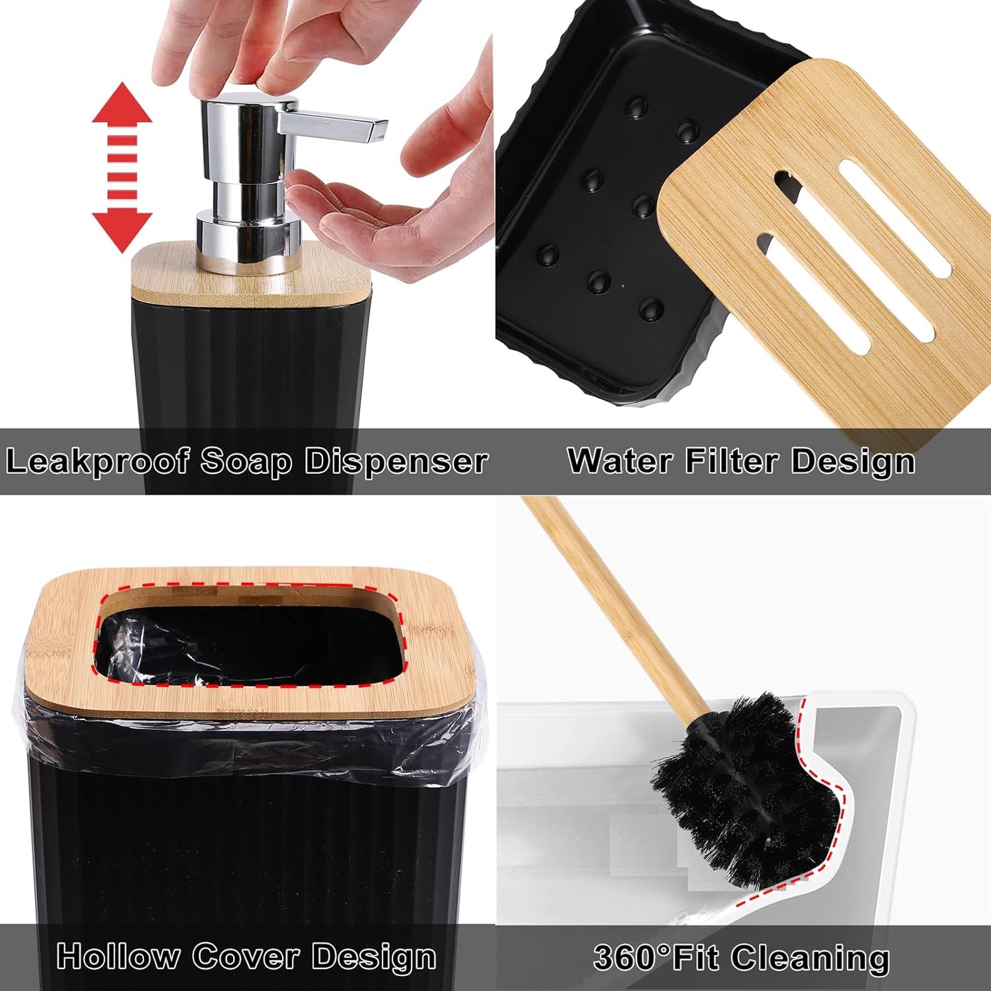 7PCS Bathroom Accessory Set-SA2408-311(Black) Bathroom Accessory Sets Apricot