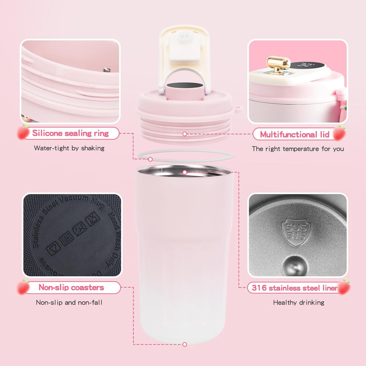 Smart Coffee Thermos With Temperature Display (SA2510-154)Pink Tumbler Apricot