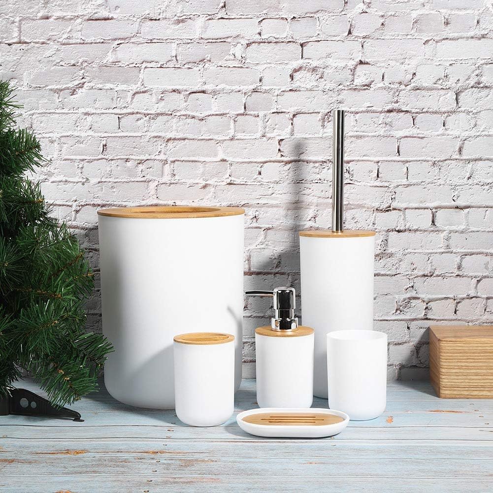 Wooden Lid PVC Bathroom Accessory Set-Plain White Bathroom Accessory Sets Apricot