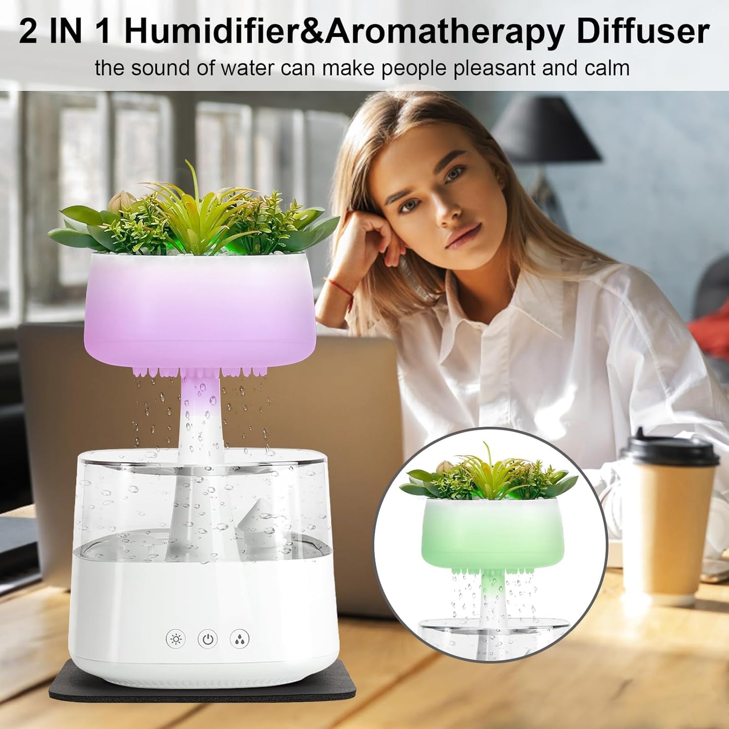 Rain Humidifier With 7 Colors Light-SA2411-61 Apricot