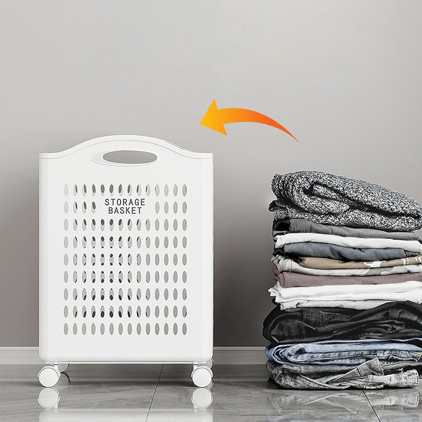 Folded Laundry Basket with Wheel-SA2408-107 Apricot