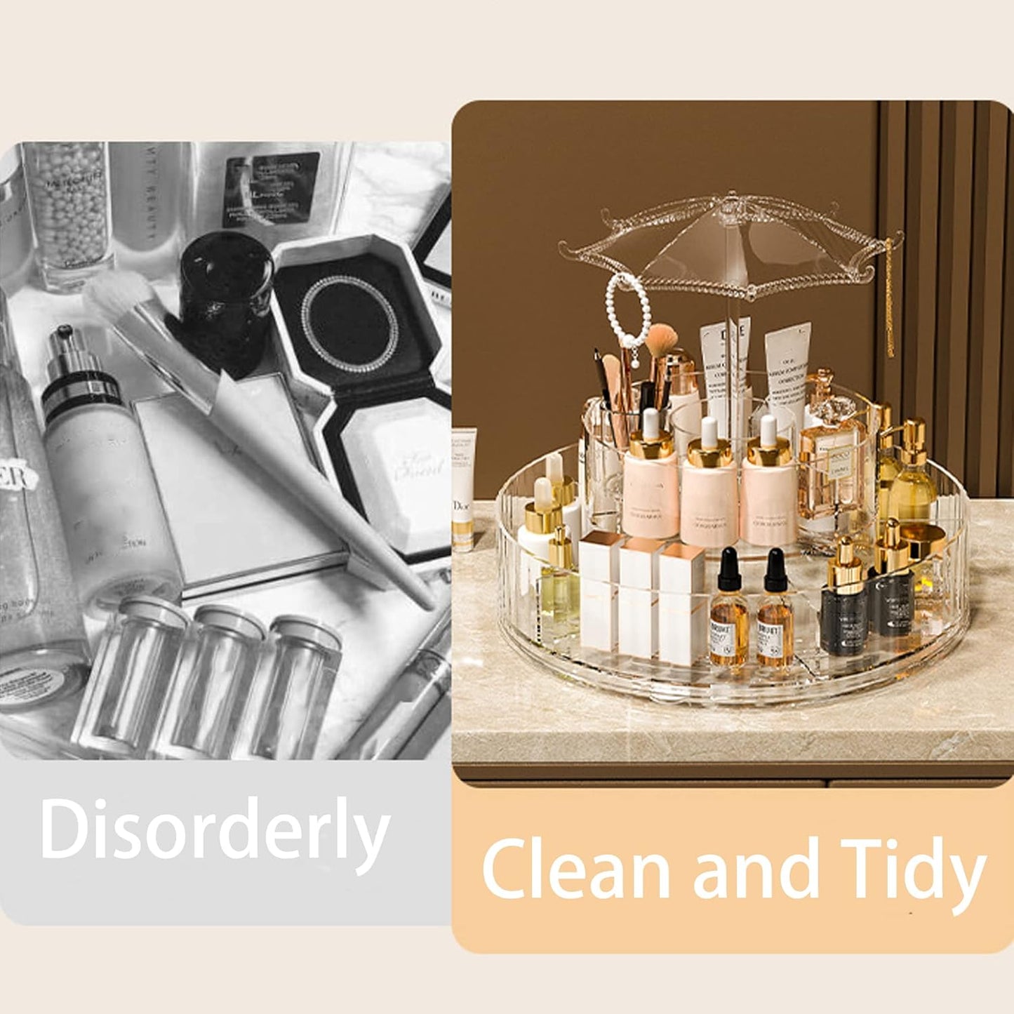 360° Rotating Makeup Organizer-SA2408-193 Cosmetic Organizer Apricot