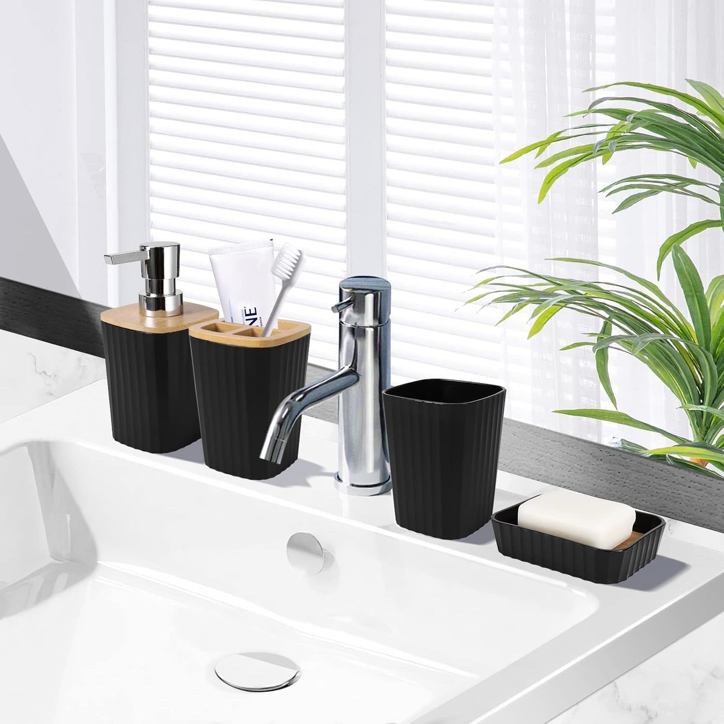 7PCS Bathroom Accessory Set-SA2408-311(Black) Bathroom Accessory Sets Apricot