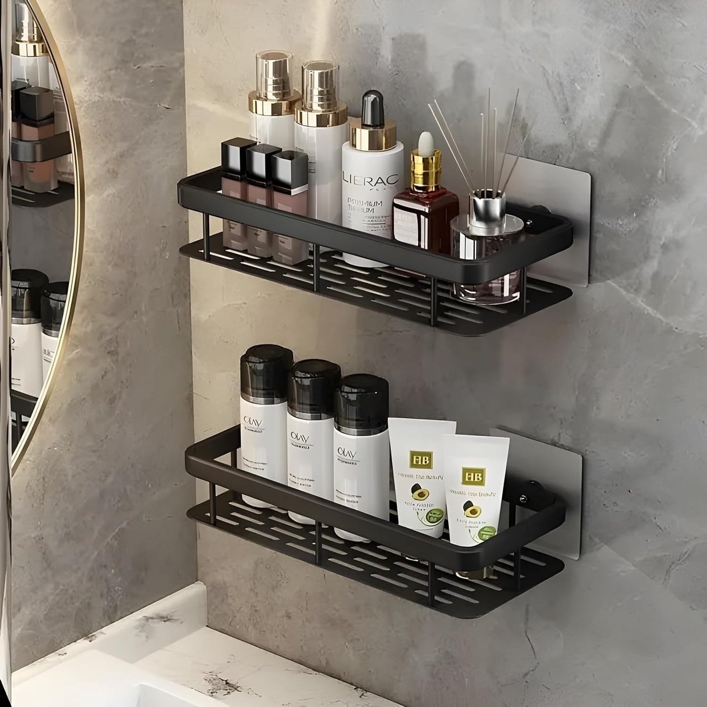 Black Aluminium Corner Bathroom Shelf-SA2408-141 Bathroom Accessory Sets Apricot