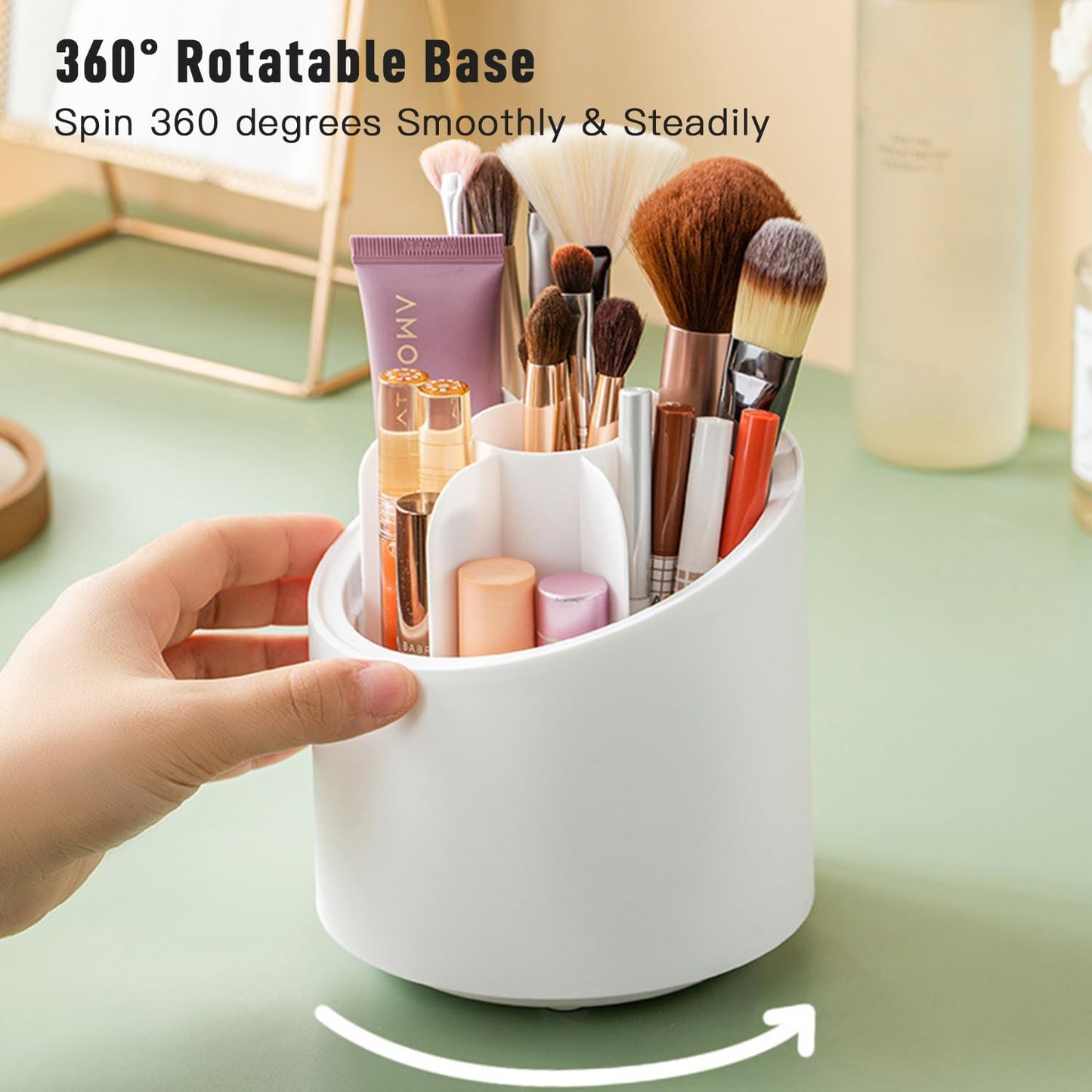 1 Piece 360° Rotating Makeup Brush Holder-SA2408-192 Cosmetic Organizer Apricot