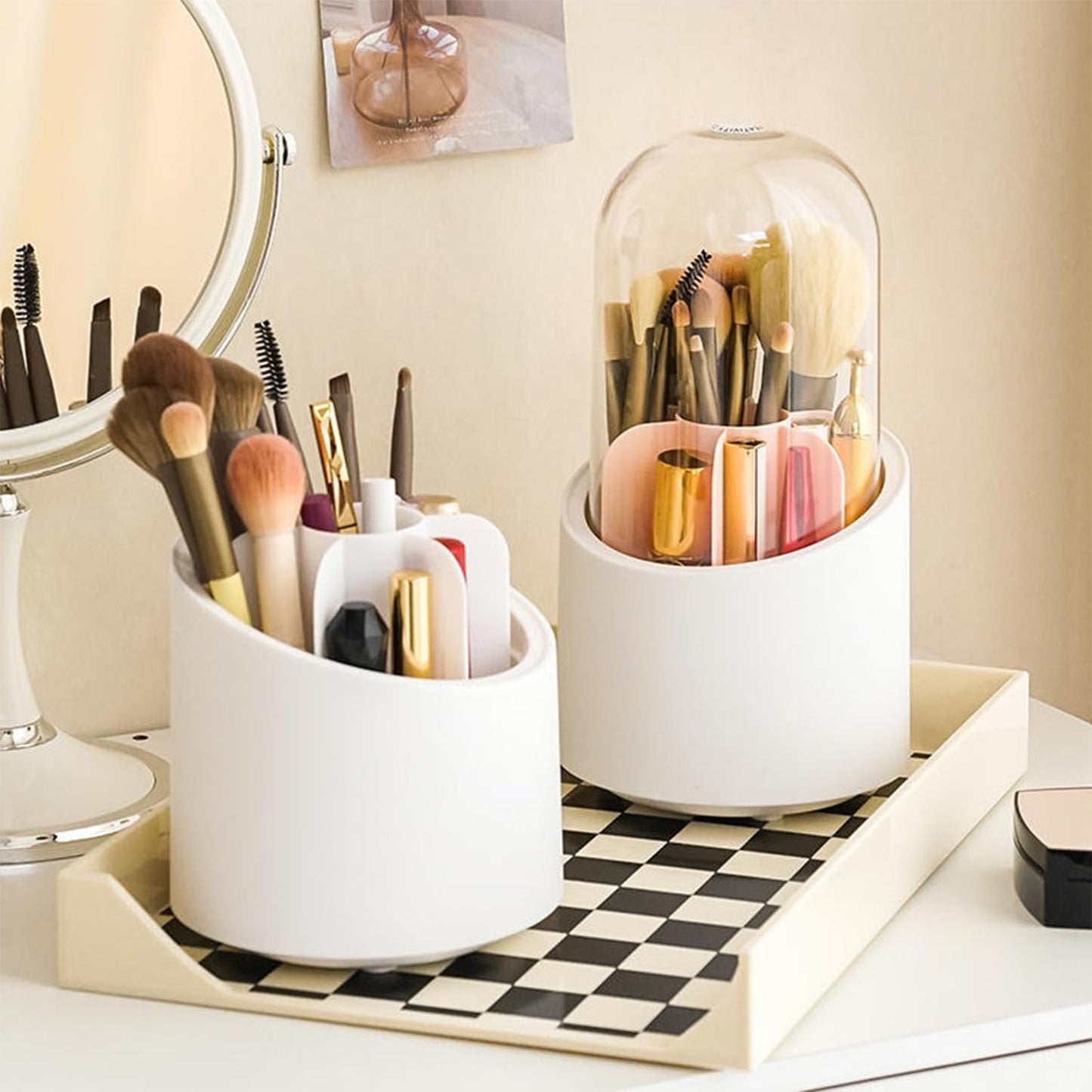1 Piece 360° Rotating Makeup Brush Holder-SA2408-192 Cosmetic Organizer Apricot