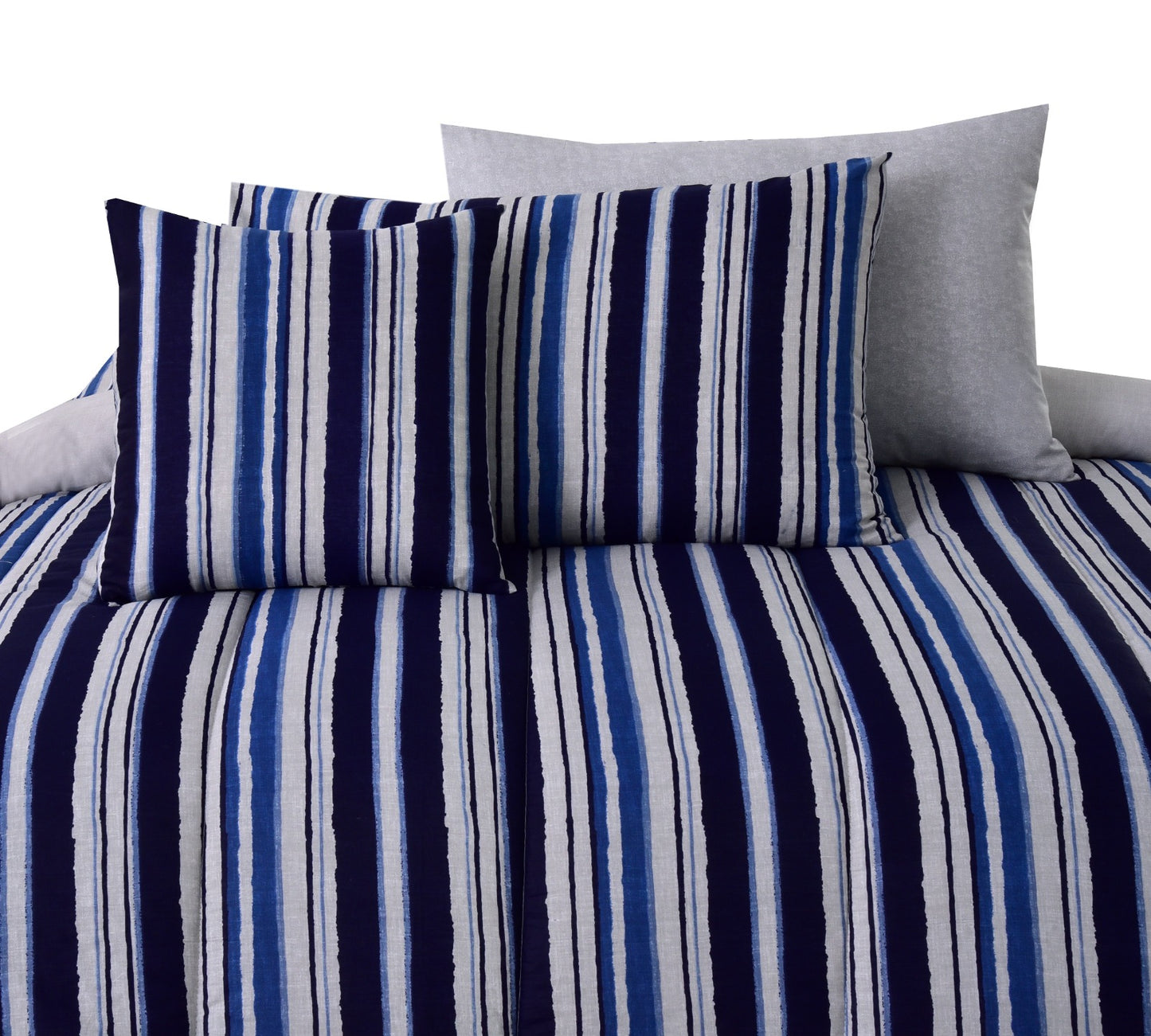 8 PCs Winter Comforter Set-Bold Stripes(Grey Reverse) Comforters Apricot