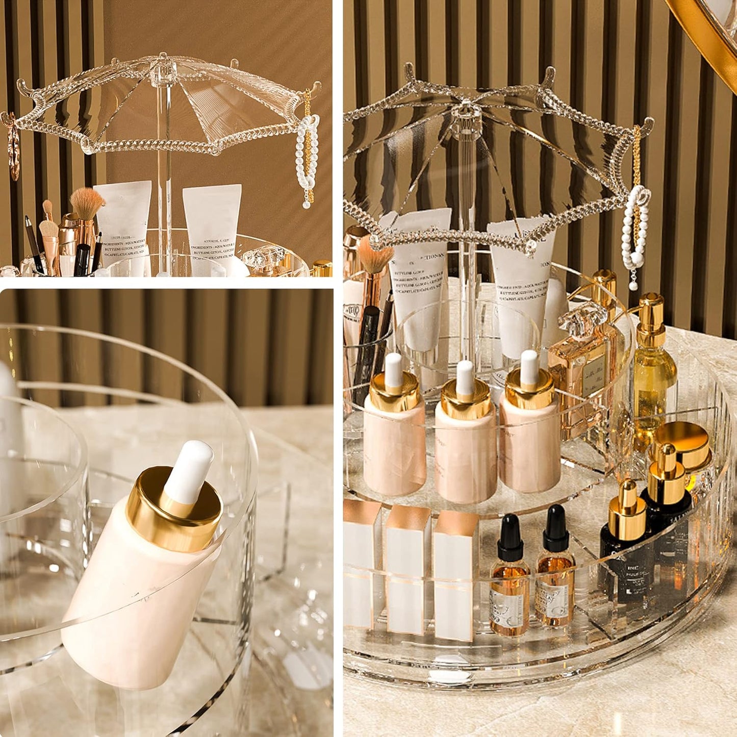 360° Rotating Makeup Organizer-SA2408-193 Cosmetic Organizer Apricot