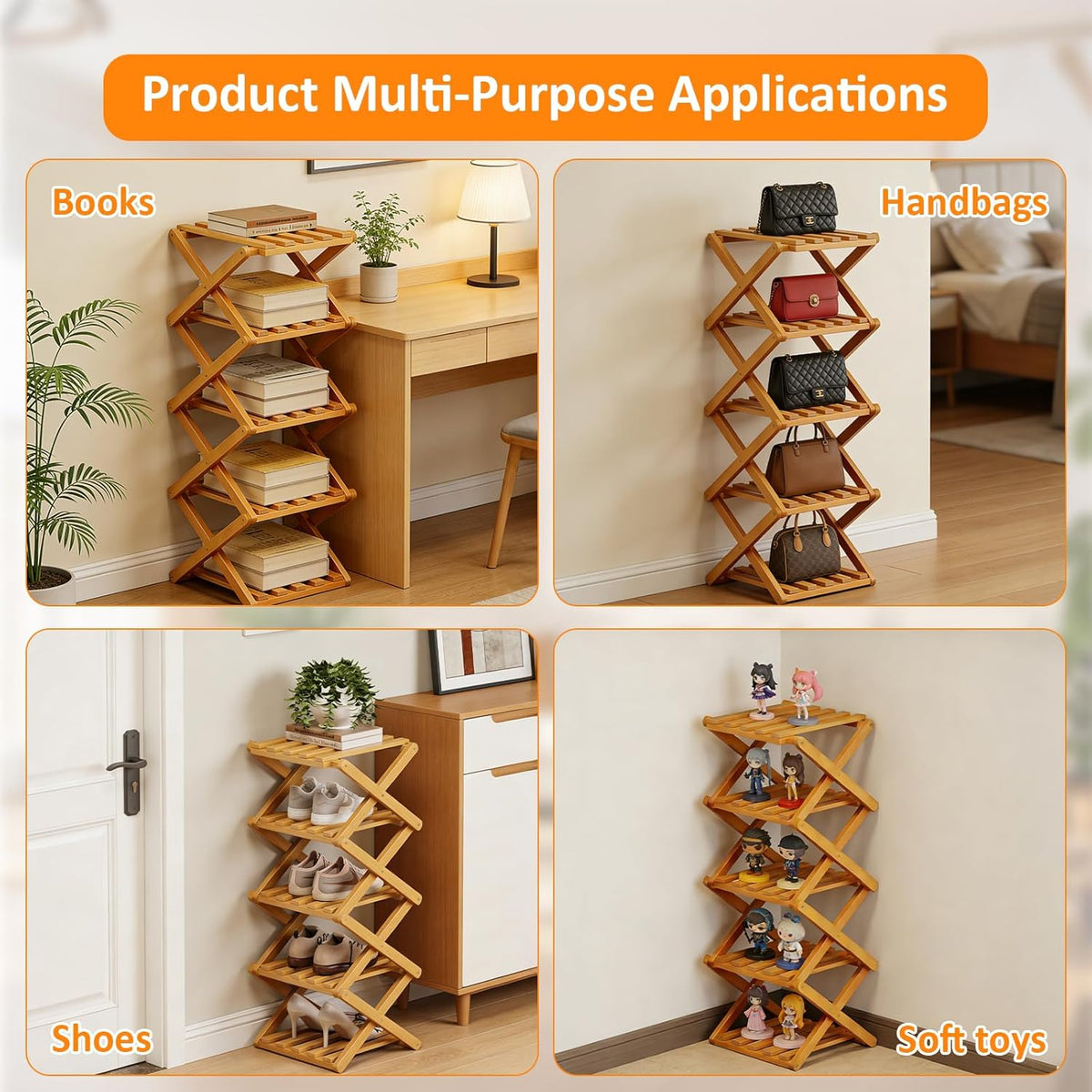 5 Tier Bamboo Shoe Rack (SA2510-052) Storage Organizer Apricot