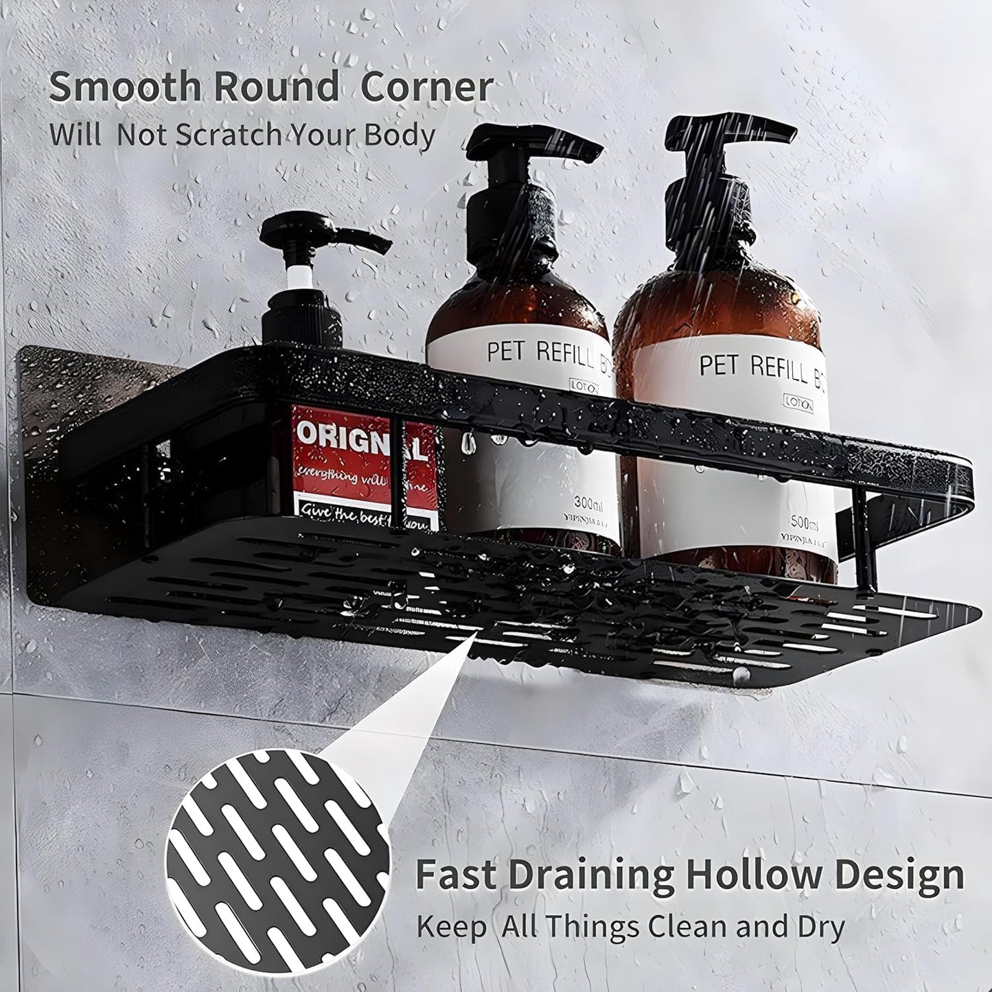 Black Aluminium Corner Bathroom Shelf-SA2408-141 Bathroom Accessory Sets Apricot