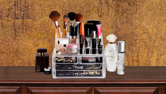 Transparent Makeup & Jewelry Storage Organizer(5362) Cosmetic Organizer Apricot