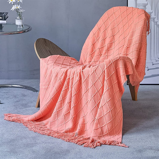 Lounge Sofa & Bed Throw/ Blanket-Peach Embossed