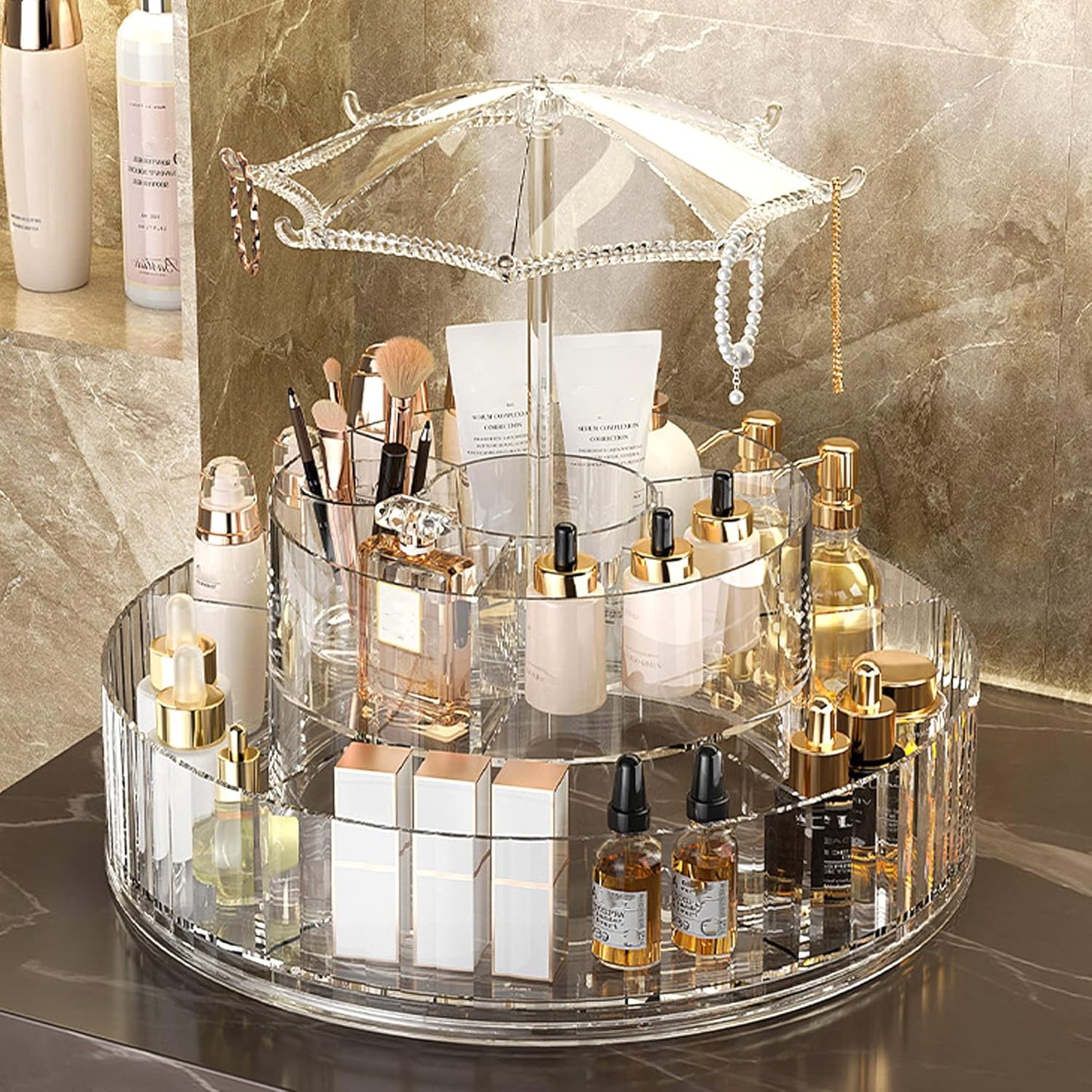 360° Rotating Makeup Organizer-SA2408-193 Cosmetic Organizer Apricot