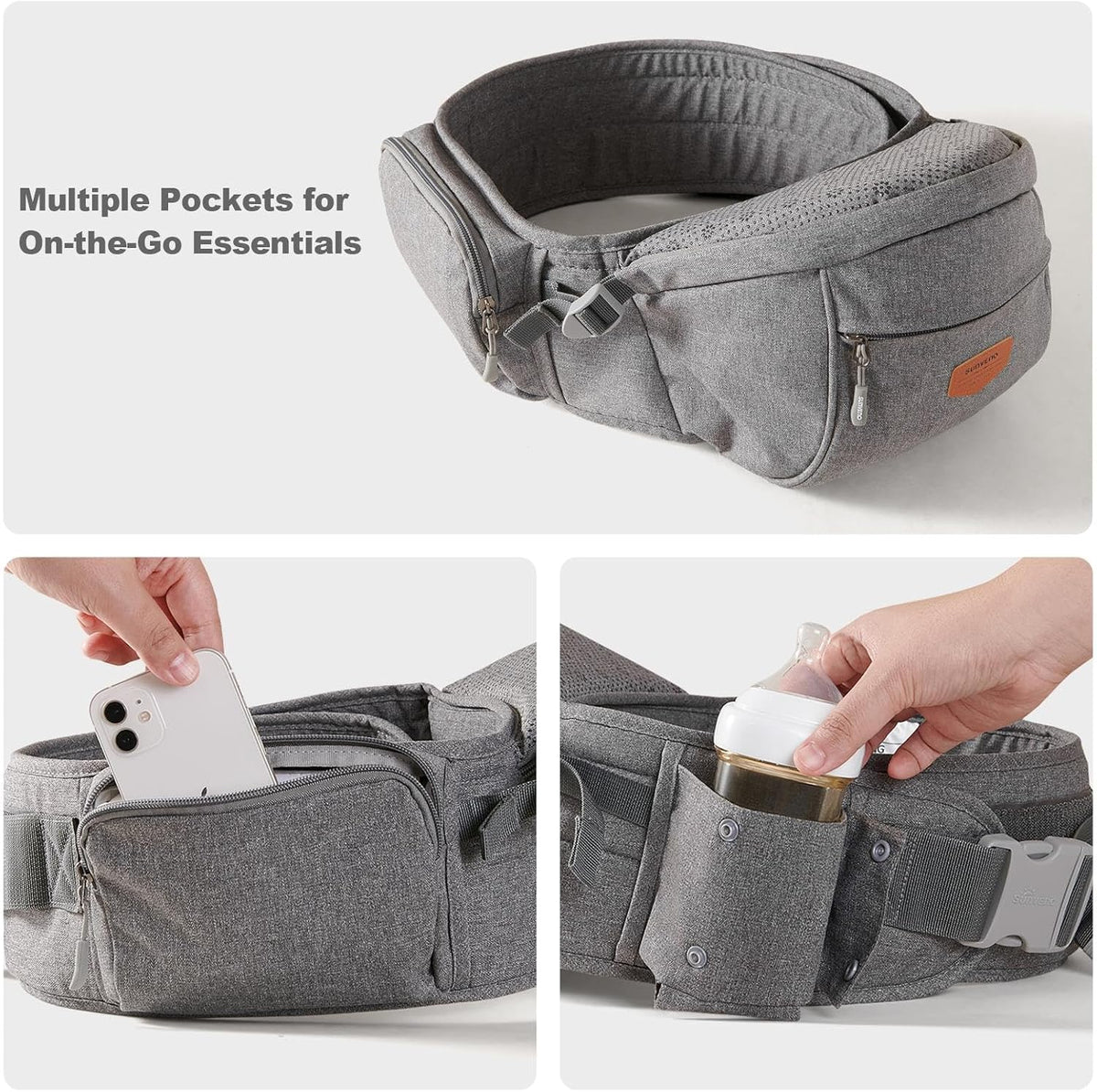 Baby Hip Seat With Adjustable Belt and Pocket-SA2408-182(Grey) Blankets Apricot