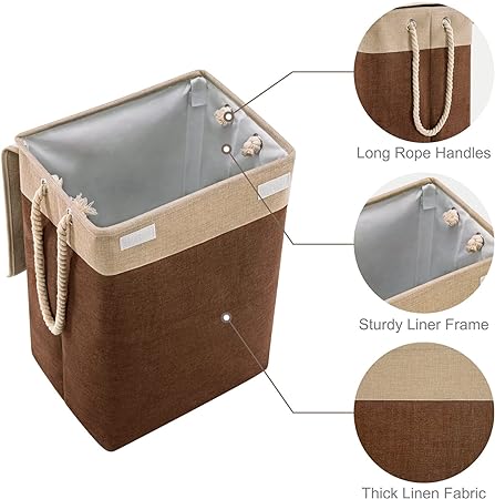 Cart Laundry Basket with Lid-(5396)Brown over Beige