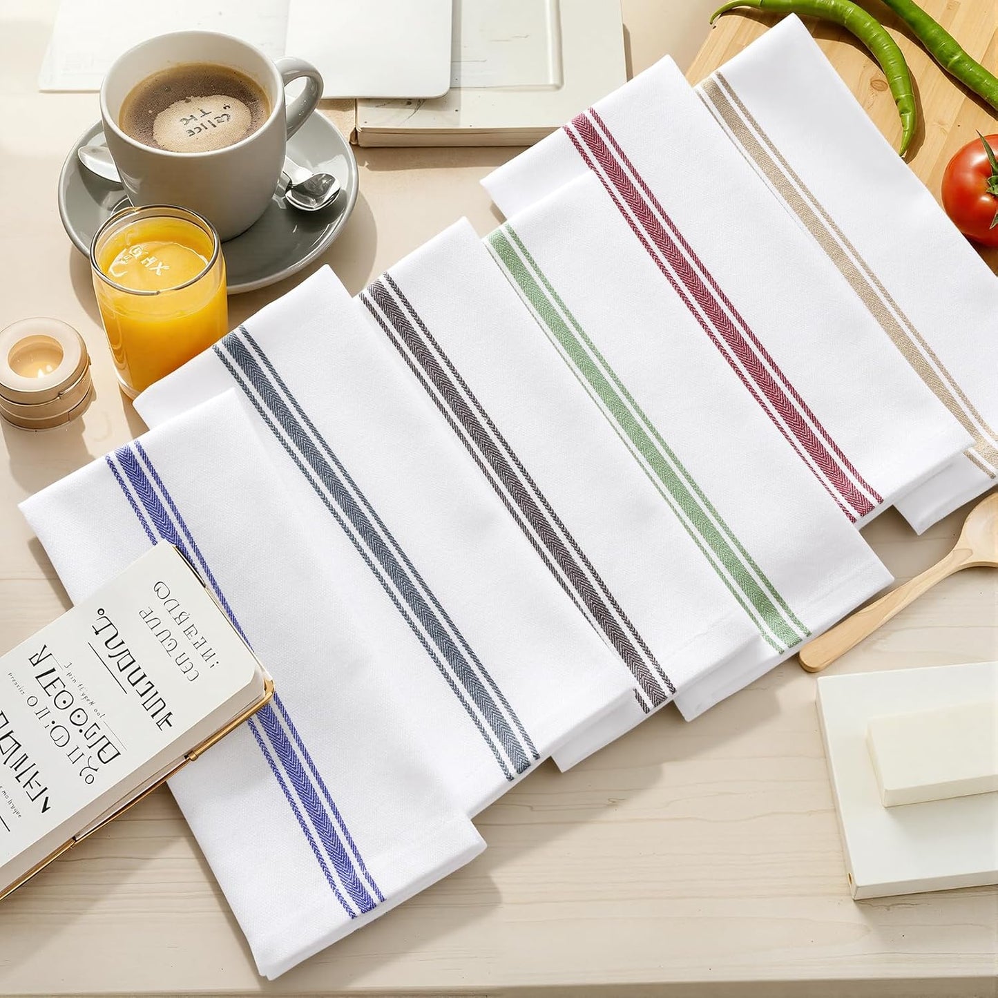 100% Cotton Kitchen Towels & Napkins 6 Pack- BLUE Apricot