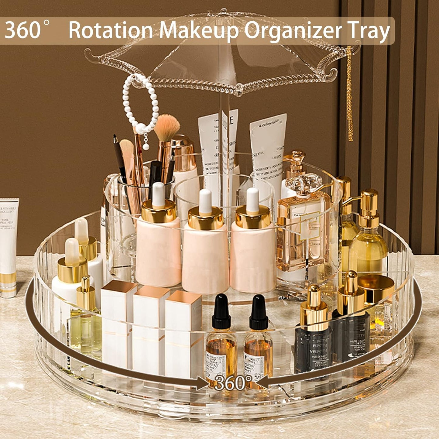 360° Rotating Makeup Organizer-SA2408-193 Cosmetic Organizer Apricot