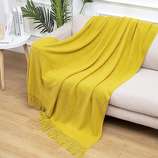 Lounge Sofa & Bed Throw/ Blanket-Yellow Embossed