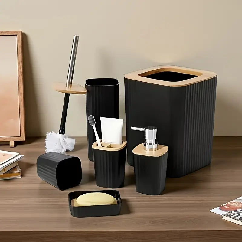 7PCS Bathroom Accessory Set-SA2408-311(Black) Bathroom Accessory Sets Apricot