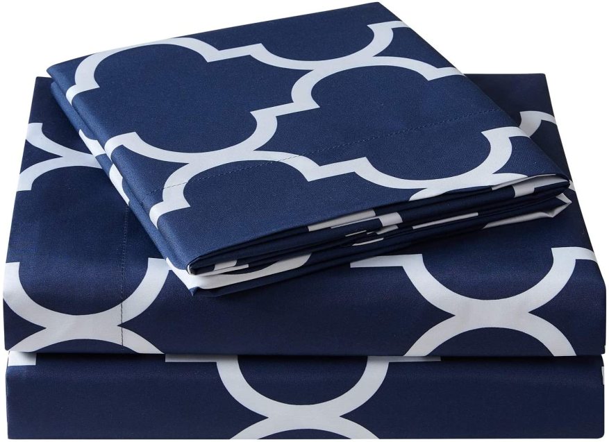 3 PCs Double Bed Sheet -Blue Geometric