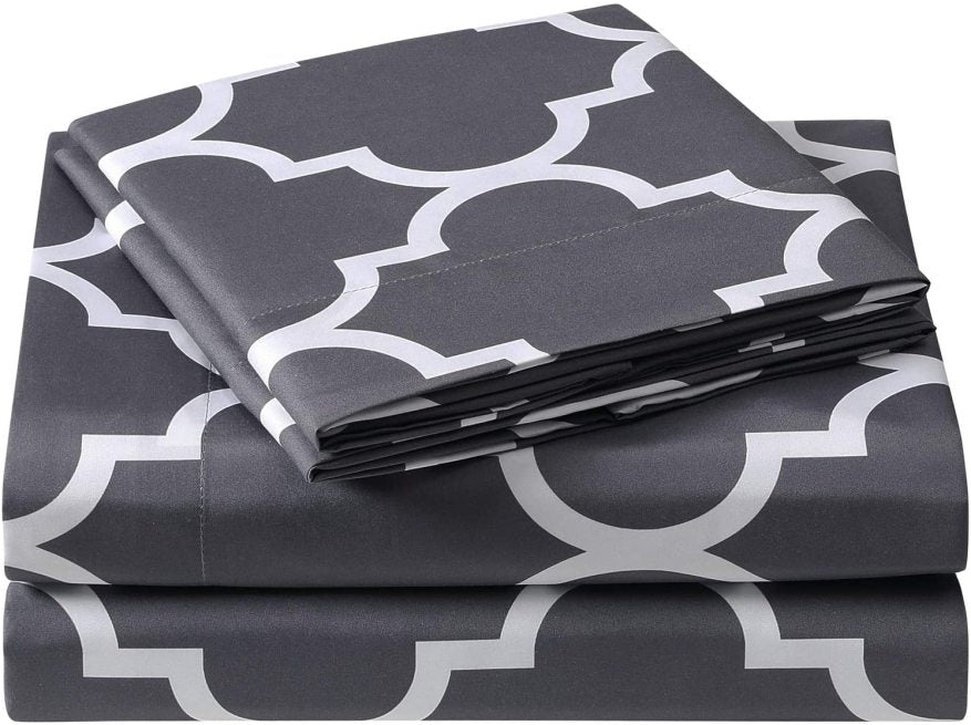 3 PCs Double Bed Sheet -Grey Geometric
