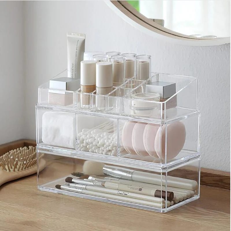 Acrylic 2 Drawer Makeup Organizer-(5350)Transparent Cosmetic Organizer Apricot