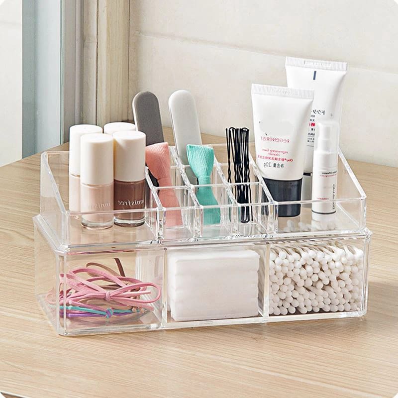 Acrylic 2 Drawer Makeup Organizer-(5350)Transparent Cosmetic Organizer Apricot